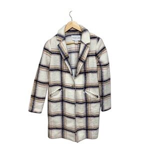 Rachel Zoe | Wool Blend Plaid Coat Pockets Pink, Gray, Camel & Cream Colourway